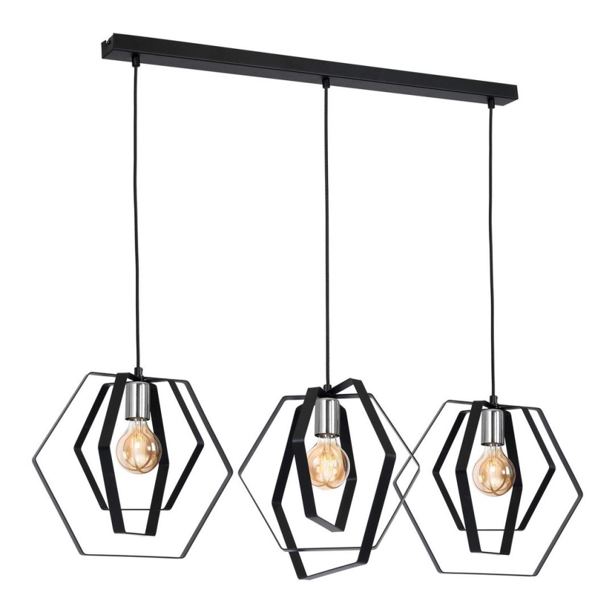 Luster na sajli HEXAGON 3xE27/60W/230V crno/sjajni krom