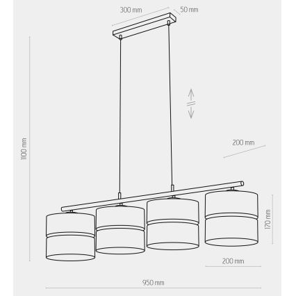 Luster na sajli HILTON 4xE27/15W/230V mesing/crna