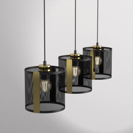 Luster na sajli KAGA 3xE27/60W/230V crno/zlatna