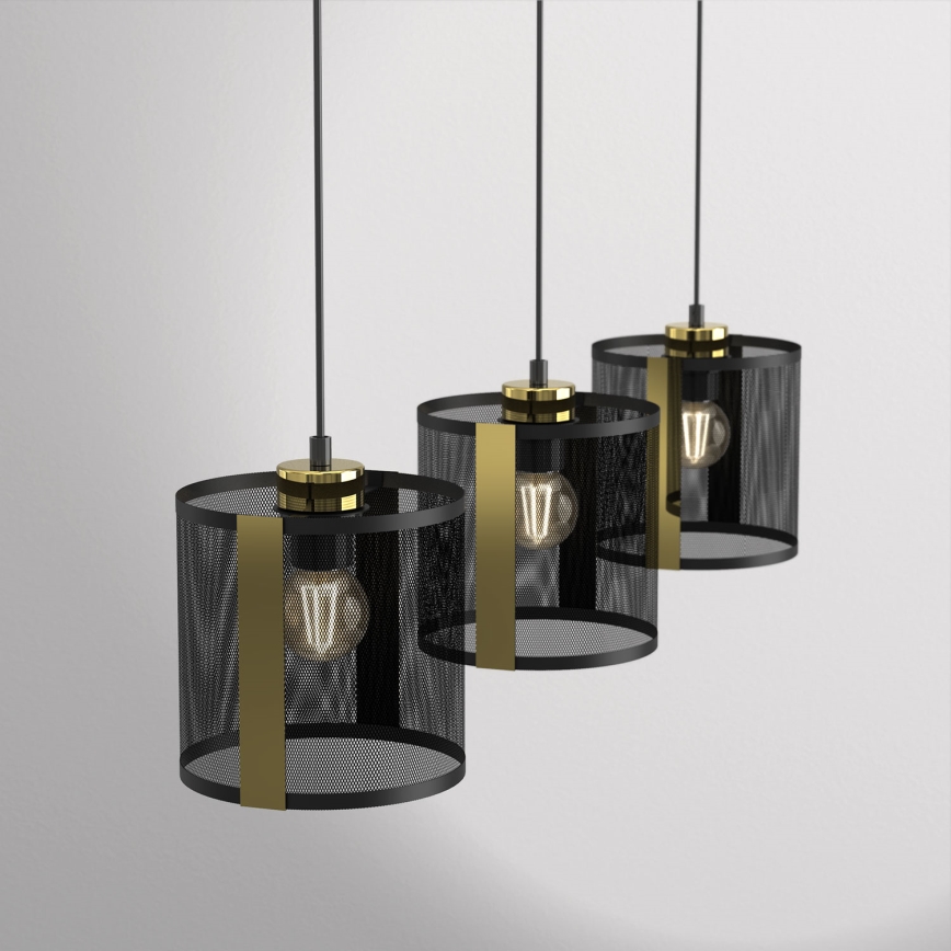 Luster na sajli KAGA 3xE27/60W/230V crno/zlatna