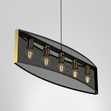 Luster na sajli KAGA 5xE27/60W/230V crno/zlatna