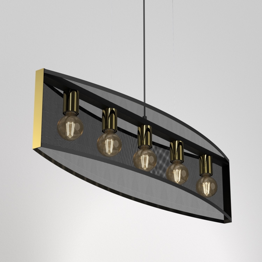 Luster na sajli KAGA 5xE27/60W/230V crno/zlatna