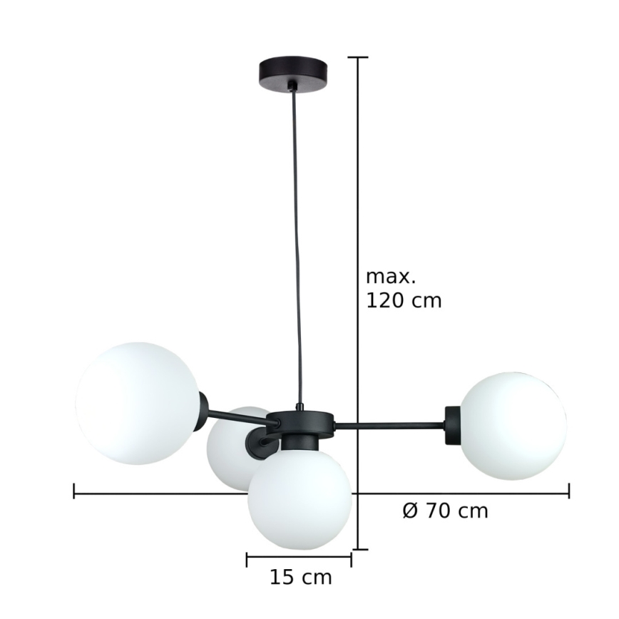 Luster na sajli KALIOPE 4xE14/50W/230V crno/bela
