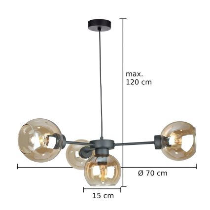 Luster na sajli KALIOPE 4xE27/60W/230V crno/dimno bež