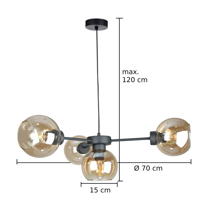 Luster na sajli KALIOPE 4xE27/60W/230V crno/dimno bež