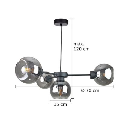 Luster na sajli KALIOPE 4xE27/60W/230V crno/dimno crno