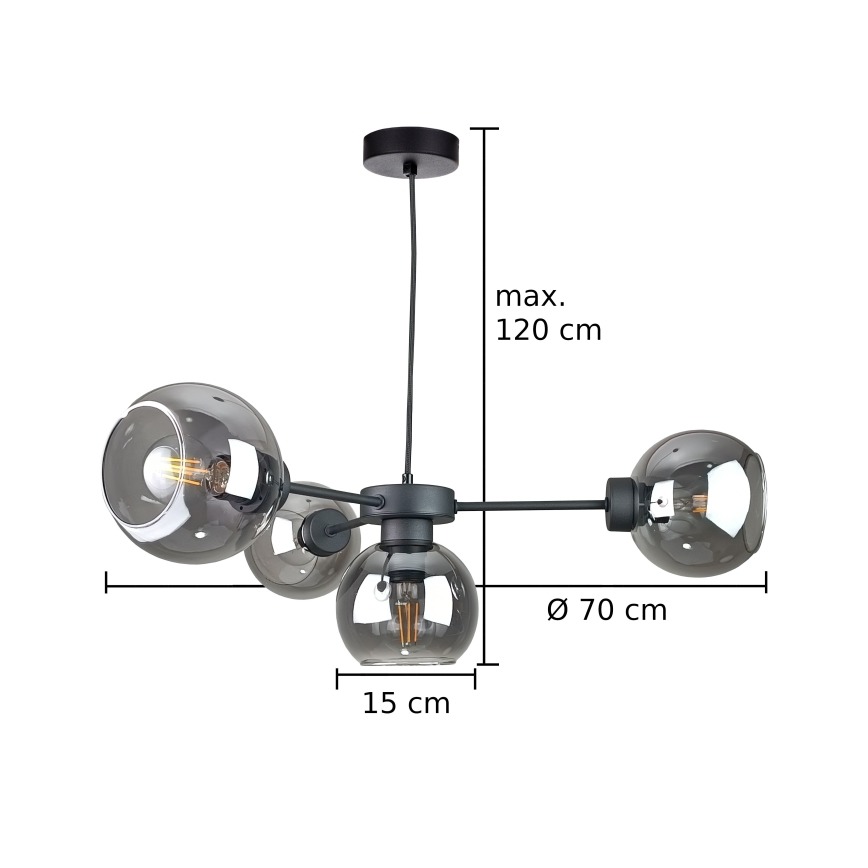 Luster na sajli KALIOPE 4xE27/60W/230V crno/dimno crno