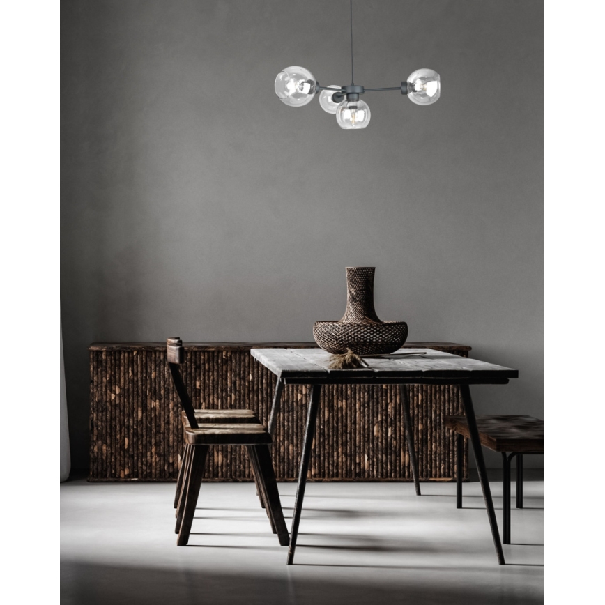 Luster na sajli KALIOPE 4xE27/60W/230V crno/prozirna