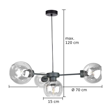 Luster na sajli KALIOPE 4xE27/60W/230V crno/prozirna
