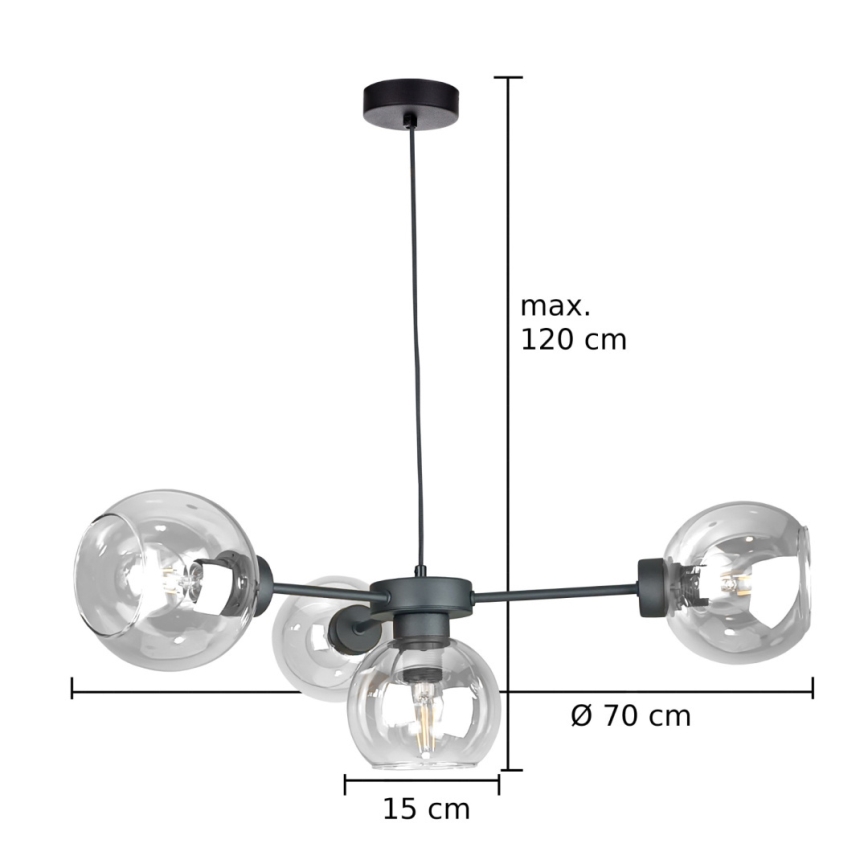 Luster na sajli KALIOPE 4xE27/60W/230V crno/prozirna