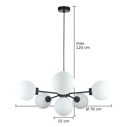 Luster na sajli KALIOPE 6xE14/50W/230V crno/bela