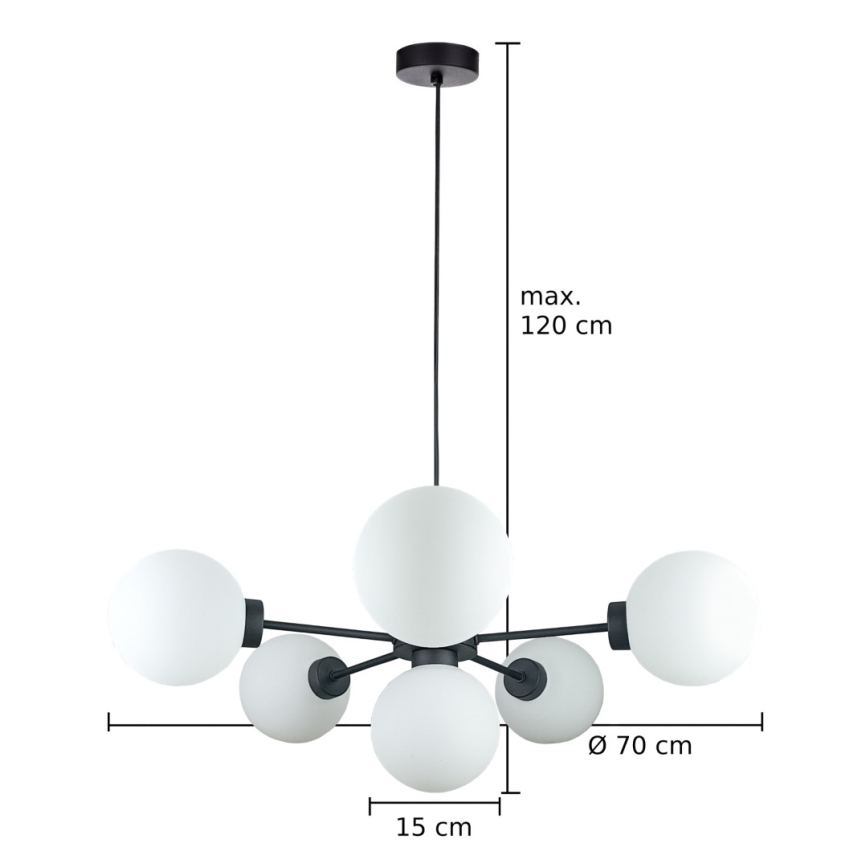 Luster na sajli KALIOPE 6xE14/50W/230V crno/bela