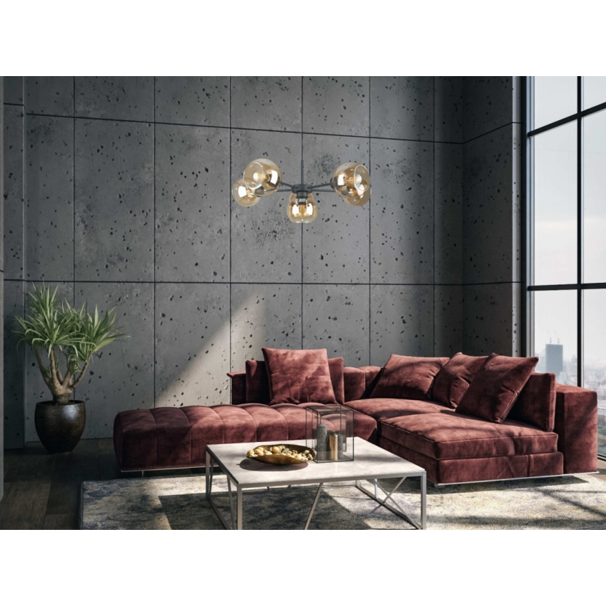 Luster na sajli KALIOPE 6xE27/60W/230V crno/dimno bež