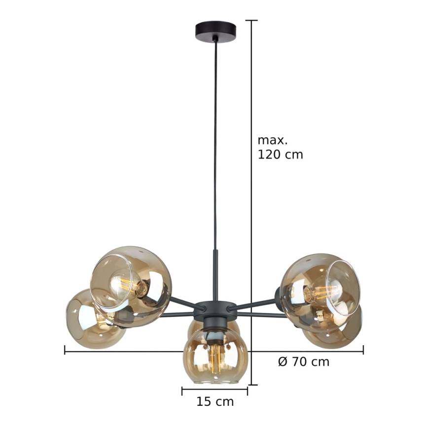 Luster na sajli KALIOPE 6xE27/60W/230V crno/dimno bež