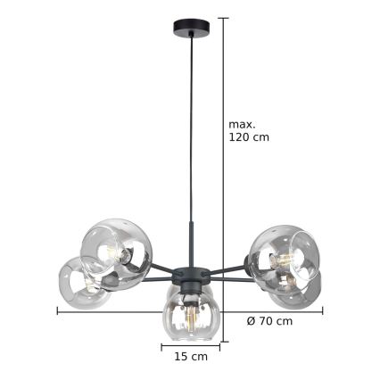 Luster na sajli KALIOPE 6xE27/60W/230V crno/prozirna