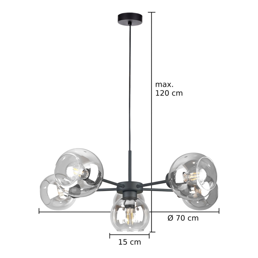 Luster na sajli KALIOPE 6xE27/60W/230V crno/prozirna