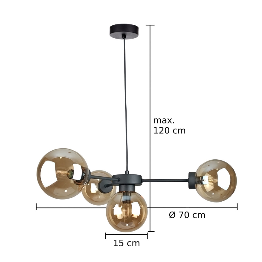 Luster na sajli KALIOPE II 4xE14/50W/230V crno/dimno bež