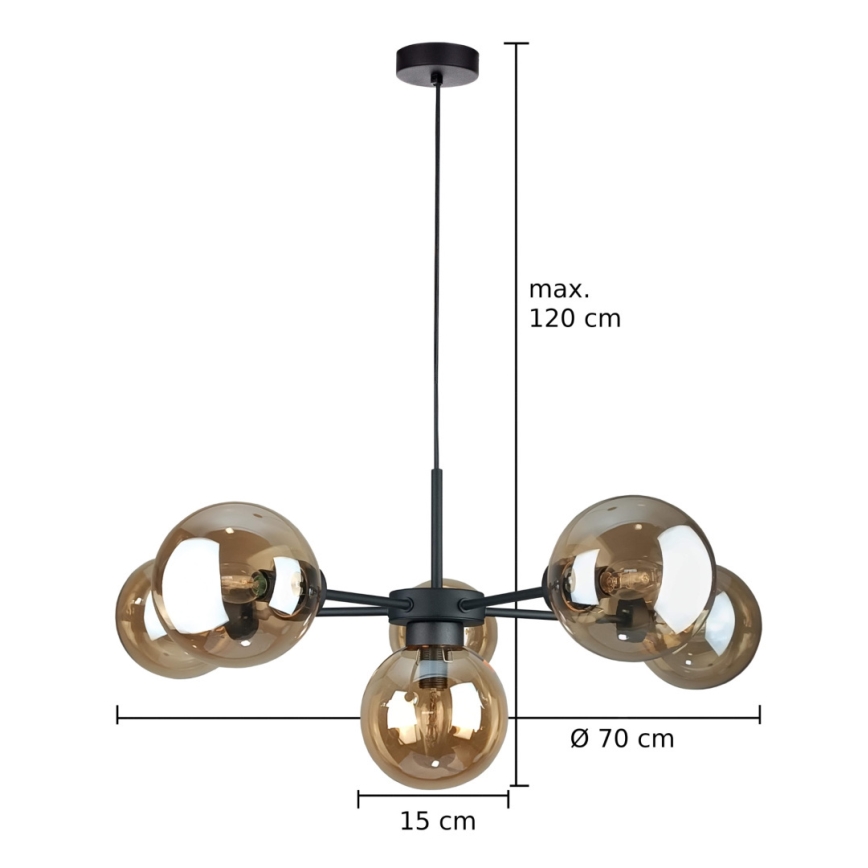 Luster na sajli KALIOPE II 6xE14/50W/230V crno/dimno bež