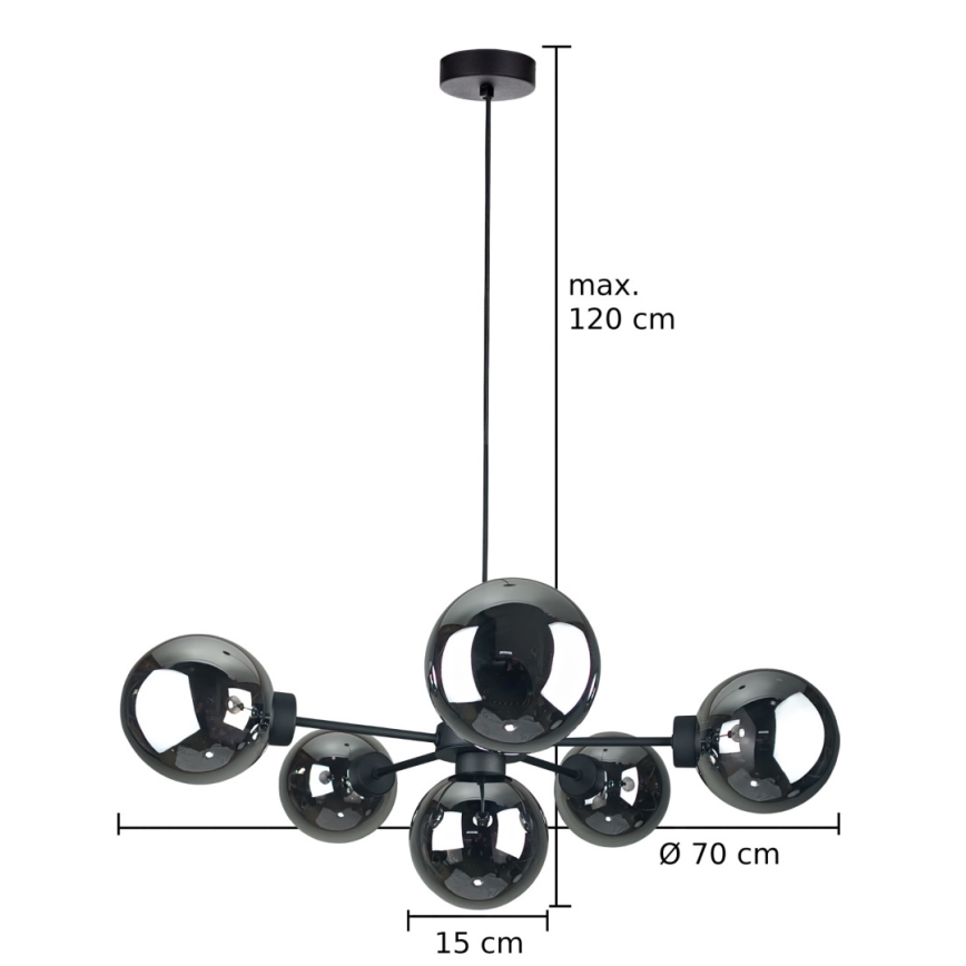 Luster na sajli KALIOPE II 6xE14/50W/230V crno/dimno crno