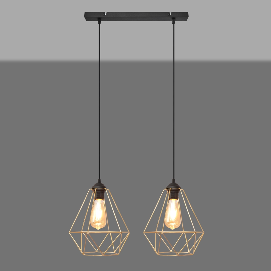 Luster na sajli KARO 2xE27/15W/230V zlatna/crno