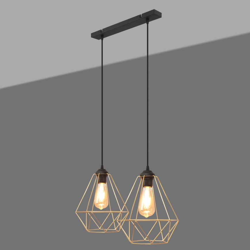 Luster na sajli KARO 2xE27/15W/230V zlatna/crno