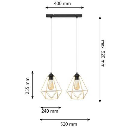 Luster na sajli KARO 2xE27/15W/230V zlatna/crno