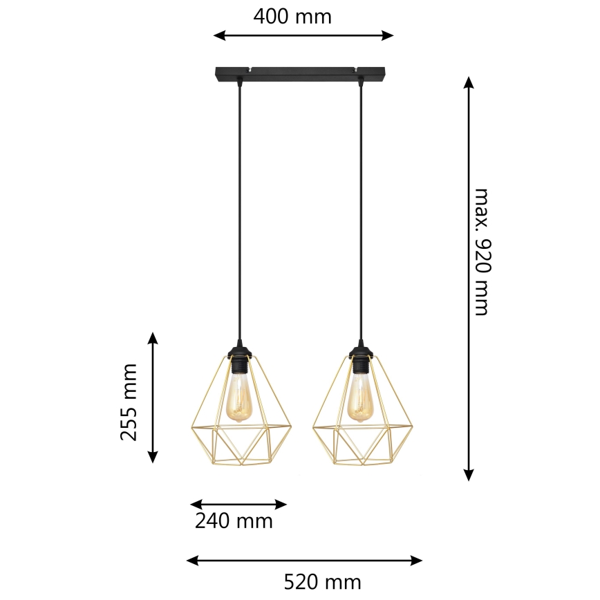 Luster na sajli KARO 2xE27/15W/230V zlatna/crno