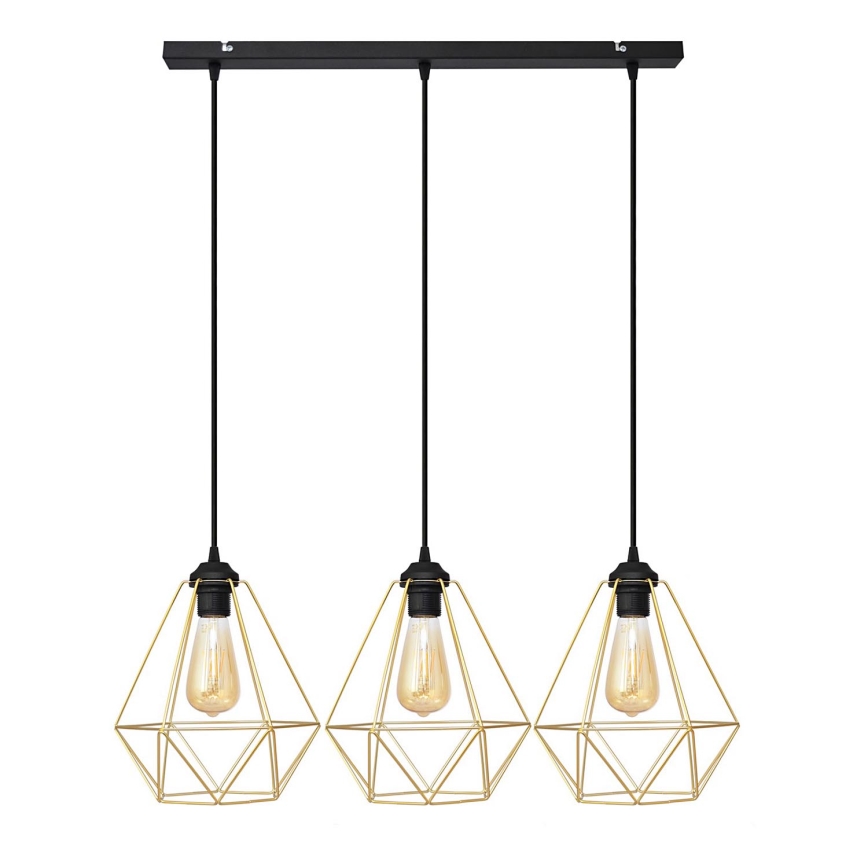 Luster na sajli KARO 3xE27/15W/230V zlatna/crno