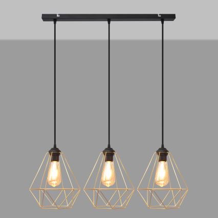 Luster na sajli KARO 3xE27/15W/230V zlatna/crno
