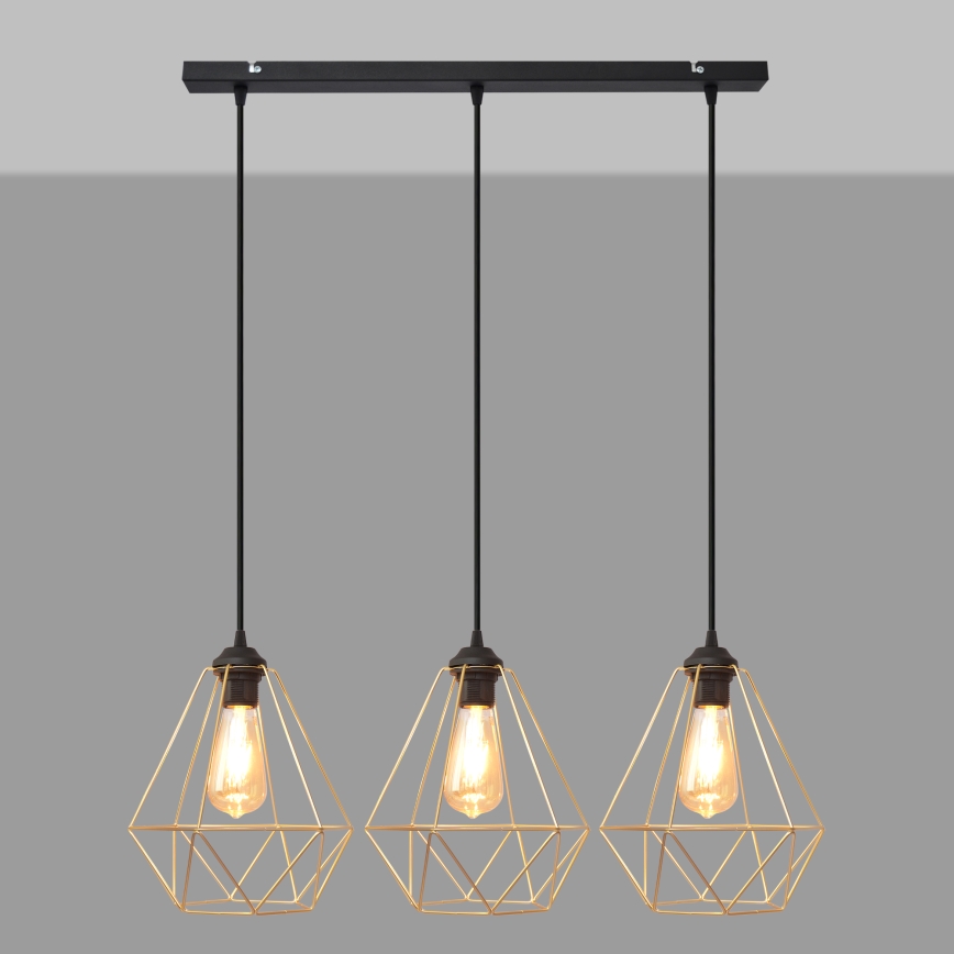 Luster na sajli KARO 3xE27/15W/230V zlatna/crno