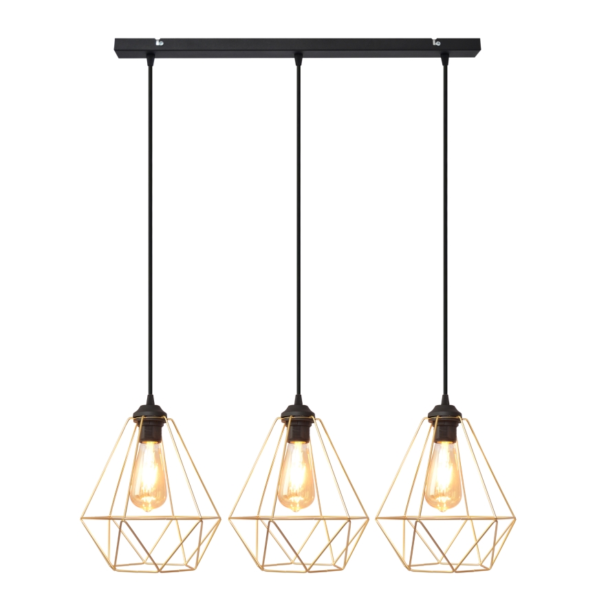 Luster na sajli KARO 3xE27/15W/230V zlatna/crno