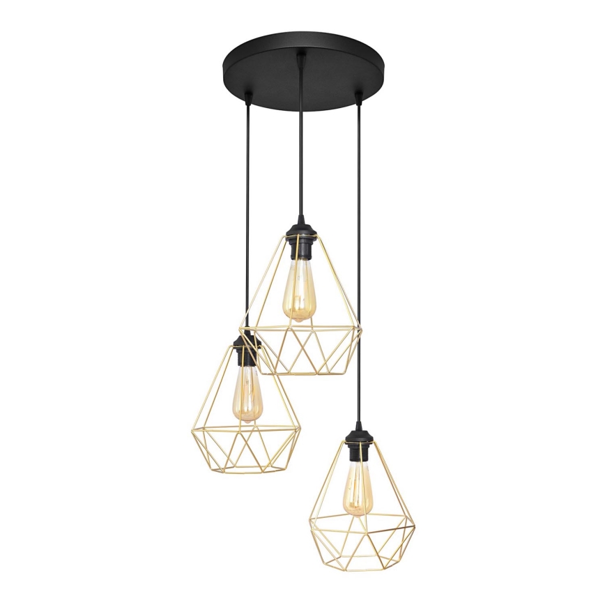 Luster na sajli KARO 3xE27/15W/230V zlatna/crno