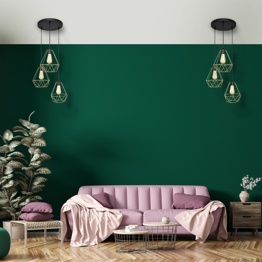Luster na sajli KARO 3xE27/15W/230V zlatna/crno