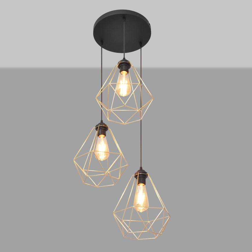 Luster na sajli KARO 3xE27/15W/230V zlatna/crno