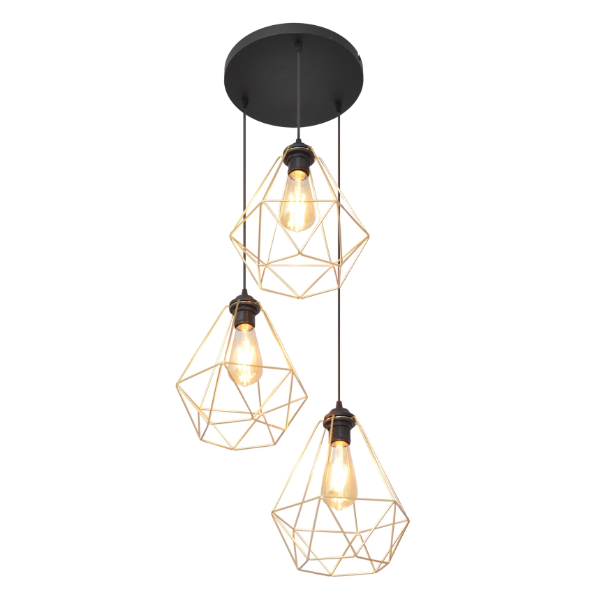 Luster na sajli KARO 3xE27/15W/230V zlatna/crno
