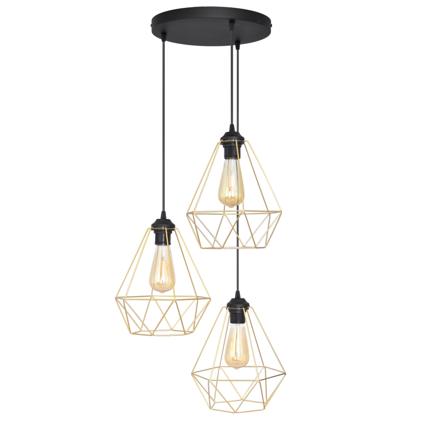Luster na sajli KARO 3xE27/15W/230V zlatna/crno