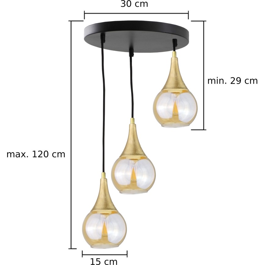 Luster na sajli LACRIMA HONEY 3xE27/60W/230V pr. 30 cm