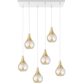 Luster na sajli LACRIMA HONEY 6xE27/60W/230V bela/zlatna/dimno bež