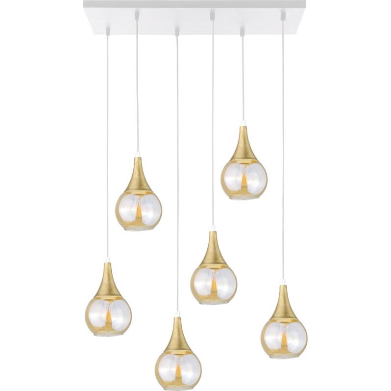 Luster na sajli LACRIMA HONEY 6xE27/60W/230V bela/zlatna/dimno bež