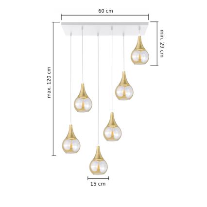 Luster na sajli LACRIMA HONEY 6xE27/60W/230V bela/zlatna/dimno bež