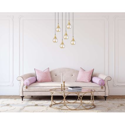 Luster na sajli LACRIMA HONEY 6xE27/60W/230V crno/zlatna/dimno bež