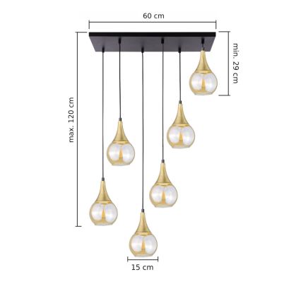 Luster na sajli LACRIMA HONEY 6xE27/60W/230V crno/zlatna/dimno bež