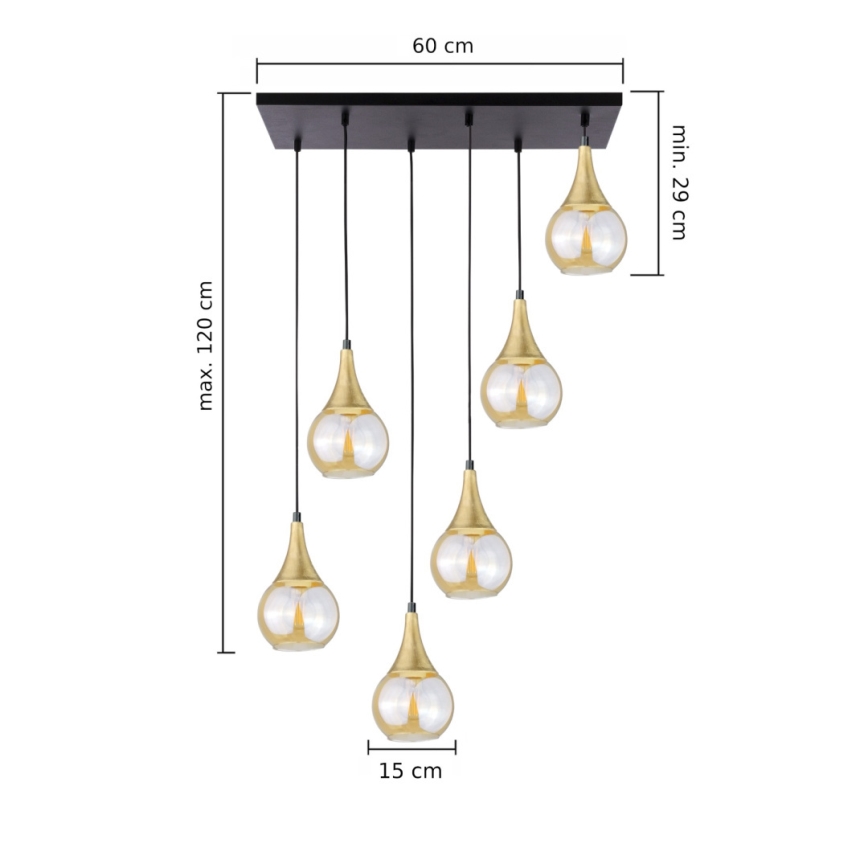 Luster na sajli LACRIMA HONEY 6xE27/60W/230V crno/zlatna/dimno bež