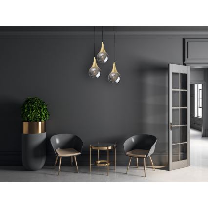 Luster na sajli LACRIMA SMOKY 3xE27/60W/230V pr. 30 cm