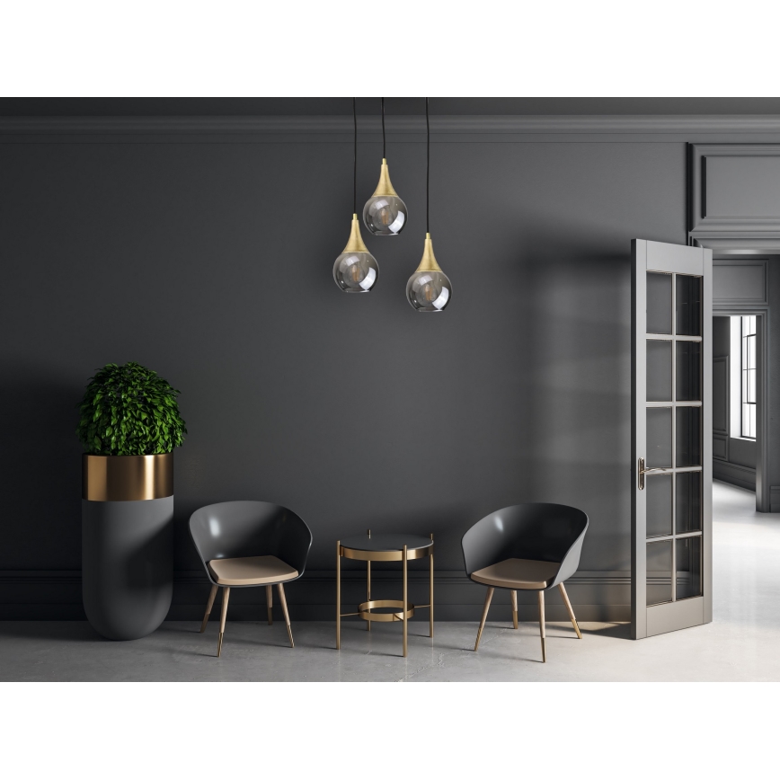 Luster na sajli LACRIMA SMOKY 3xE27/60W/230V pr. 30 cm