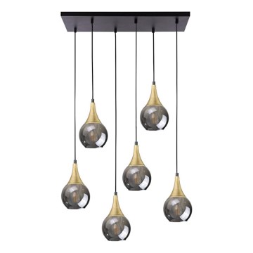 Luster na sajli LACRIMA SMOKY 6xE27/60W/230V crno/zlatna/dimno crno