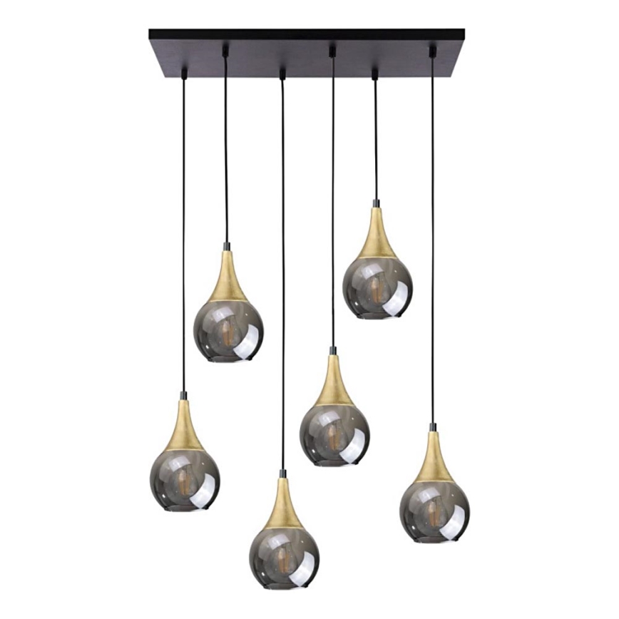 Luster na sajli LACRIMA SMOKY 6xE27/60W/230V crno/zlatna/dimno crno