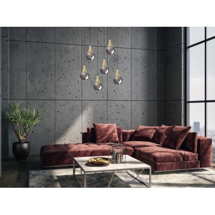 Luster na sajli LACRIMA SMOKY 6xE27/60W/230V crno/zlatna/dimno crno
