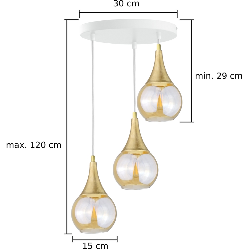 Luster na sajli LACRIMA WHITE 3xE27/60W/230V pr. 30 cm