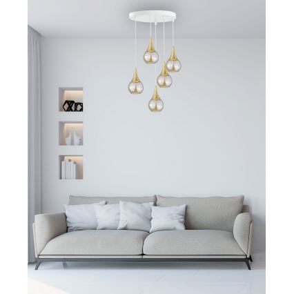 Luster na sajli LACRIMA WHITE 5xE27/60W/230V pr. 45 cm